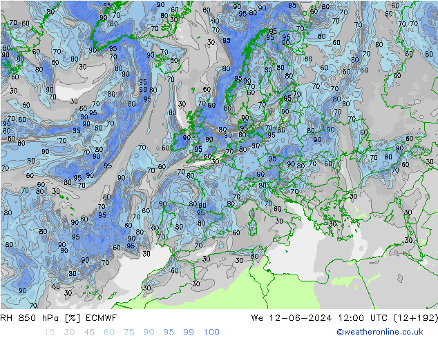 RH 850 hPa ECMWF Mi 12.06.2024 12 UTC