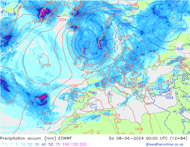 Precipitation accum. ECMWF Sa 08.06.2024 00 UTC