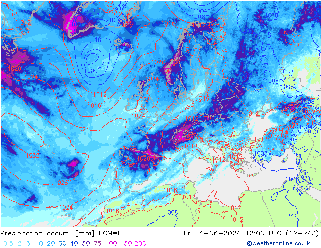 Precipitation accum. ECMWF Fr 14.06.2024 12 UTC