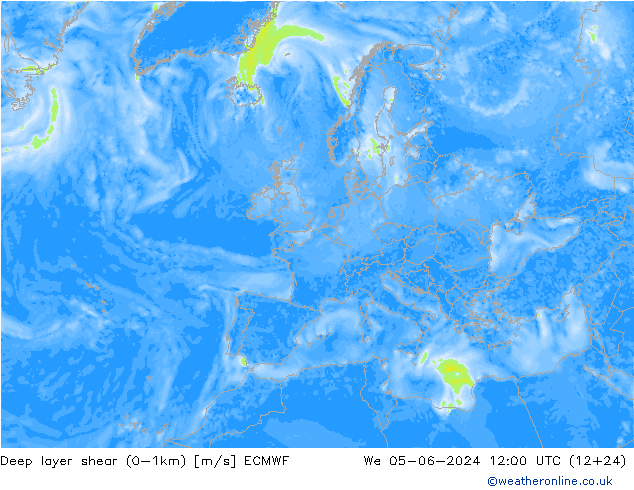 Deep layer shear (0-1km) ECMWF  05.06.2024 12 UTC