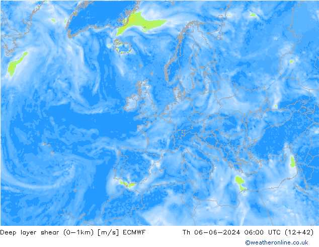 Deep layer shear (0-1km) ECMWF Do 06.06.2024 06 UTC