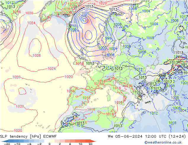 SLP tendency ECMWF We 05.06.2024 12 UTC