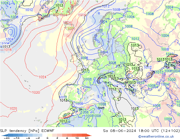 Tendance de pression  ECMWF sam 08.06.2024 18 UTC