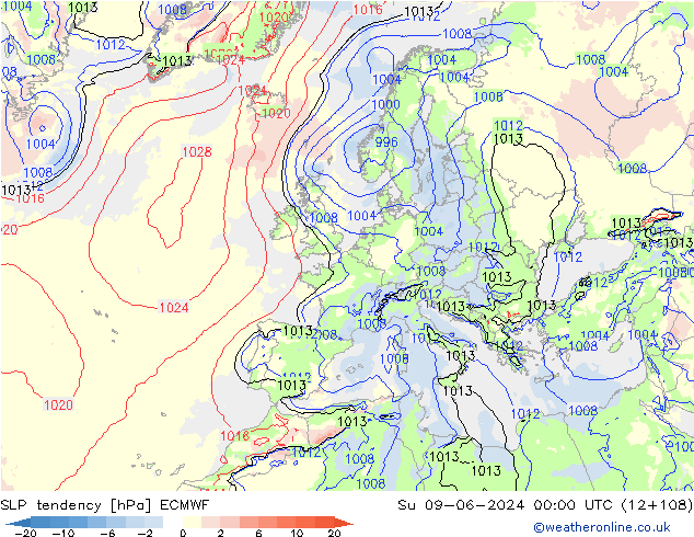 Druktendens (+/-) ECMWF zo 09.06.2024 00 UTC