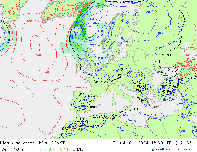 High wind areas ECMWF mar 04.06.2024 18 UTC