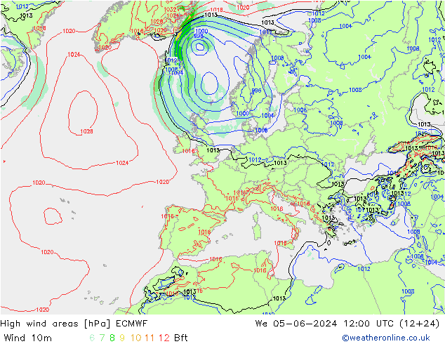 High wind areas ECMWF We 05.06.2024 12 UTC