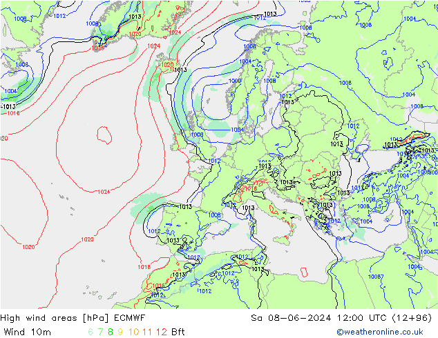High wind areas ECMWF sam 08.06.2024 12 UTC