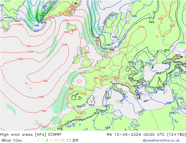 High wind areas ECMWF We 12.06.2024 00 UTC