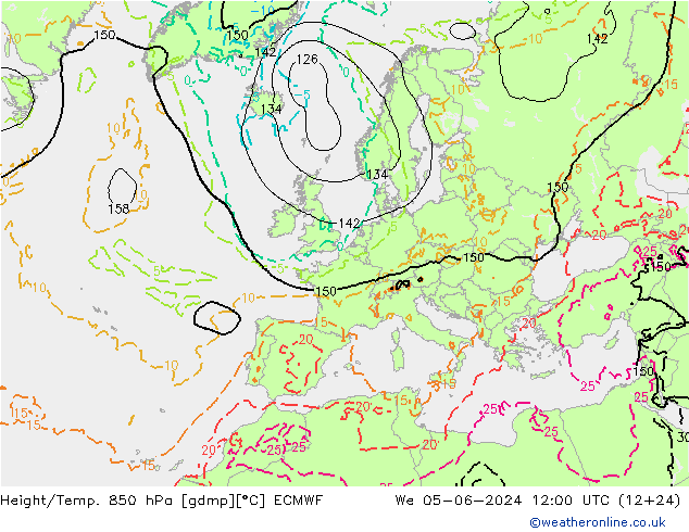 Height/Temp. 850 hPa ECMWF Mi 05.06.2024 12 UTC