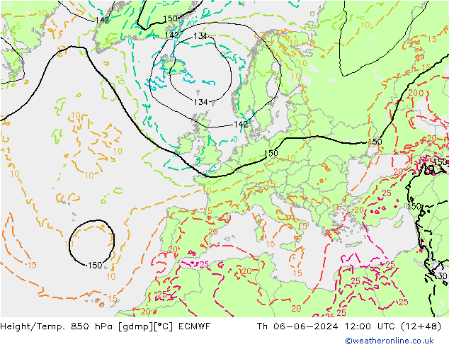 Z500/Rain (+SLP)/Z850 ECMWF gio 06.06.2024 12 UTC