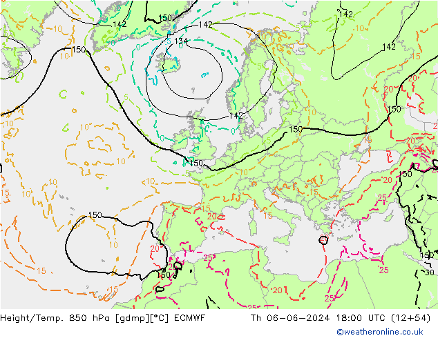 Z500/Rain (+SLP)/Z850 ECMWF Čt 06.06.2024 18 UTC