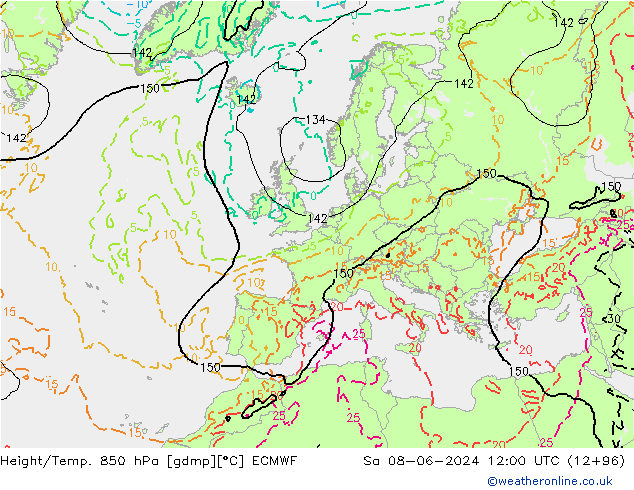 Z500/Rain (+SLP)/Z850 ECMWF sáb 08.06.2024 12 UTC