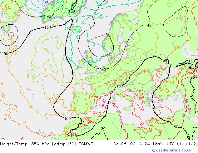 Height/Temp. 850 hPa ECMWF Sa 08.06.2024 18 UTC