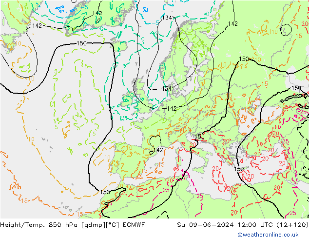 Z500/Rain (+SLP)/Z850 ECMWF Вс 09.06.2024 12 UTC