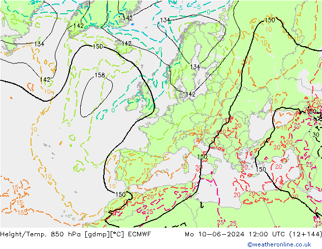Height/Temp. 850 hPa ECMWF Mo 10.06.2024 12 UTC