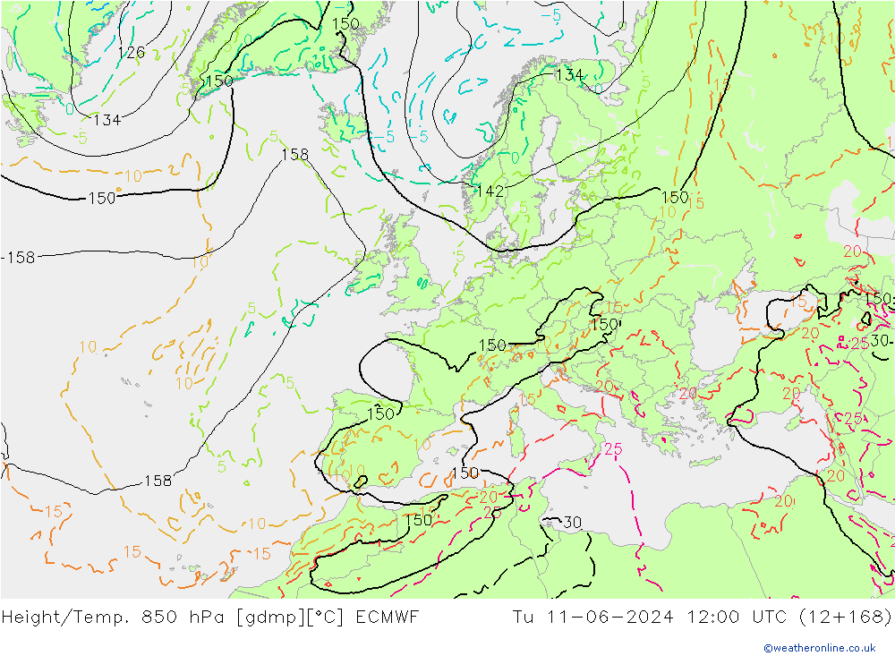Height/Temp. 850 hPa ECMWF Ter 11.06.2024 12 UTC