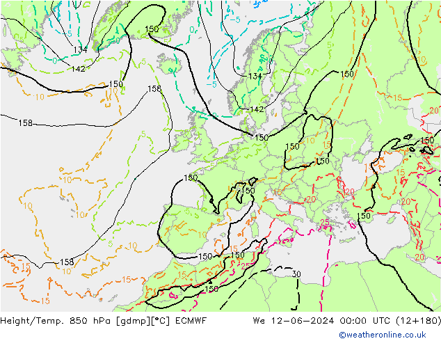 Z500/Rain (+SLP)/Z850 ECMWF We 12.06.2024 00 UTC