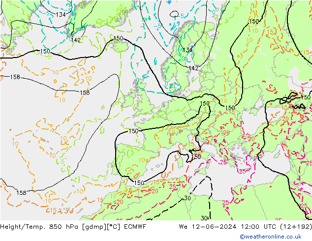Z500/Rain (+SLP)/Z850 ECMWF St 12.06.2024 12 UTC