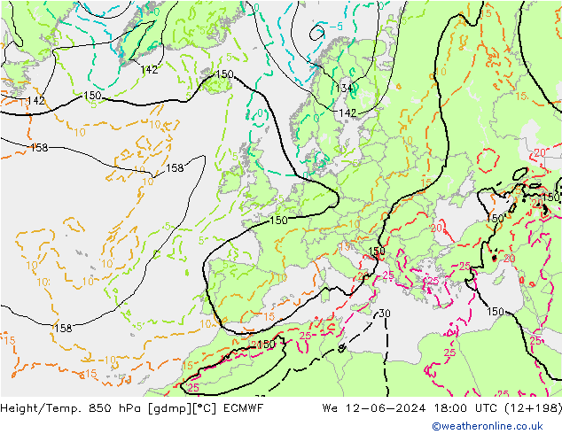 Height/Temp. 850 hPa ECMWF Qua 12.06.2024 18 UTC