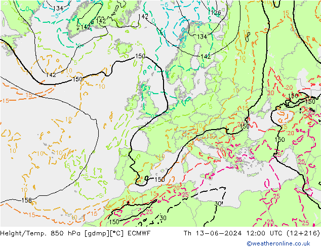 Height/Temp. 850 hPa ECMWF  13.06.2024 12 UTC