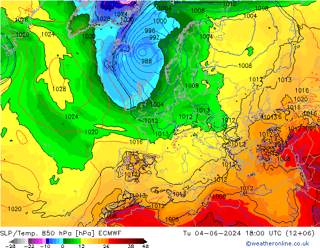 SLP/Temp. 850 hPa ECMWF Di 04.06.2024 18 UTC