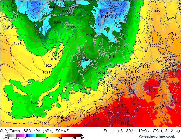 850 hPa Yer Bas./Sıc ECMWF Cu 14.06.2024 12 UTC