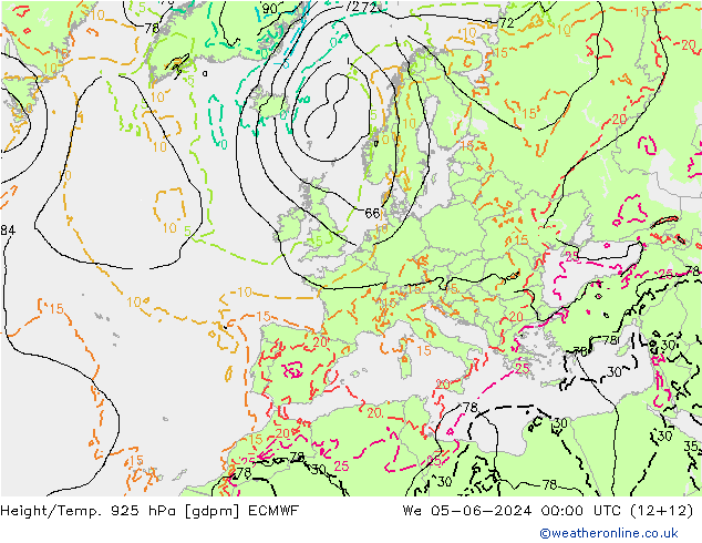 Height/Temp. 925 hPa ECMWF We 05.06.2024 00 UTC