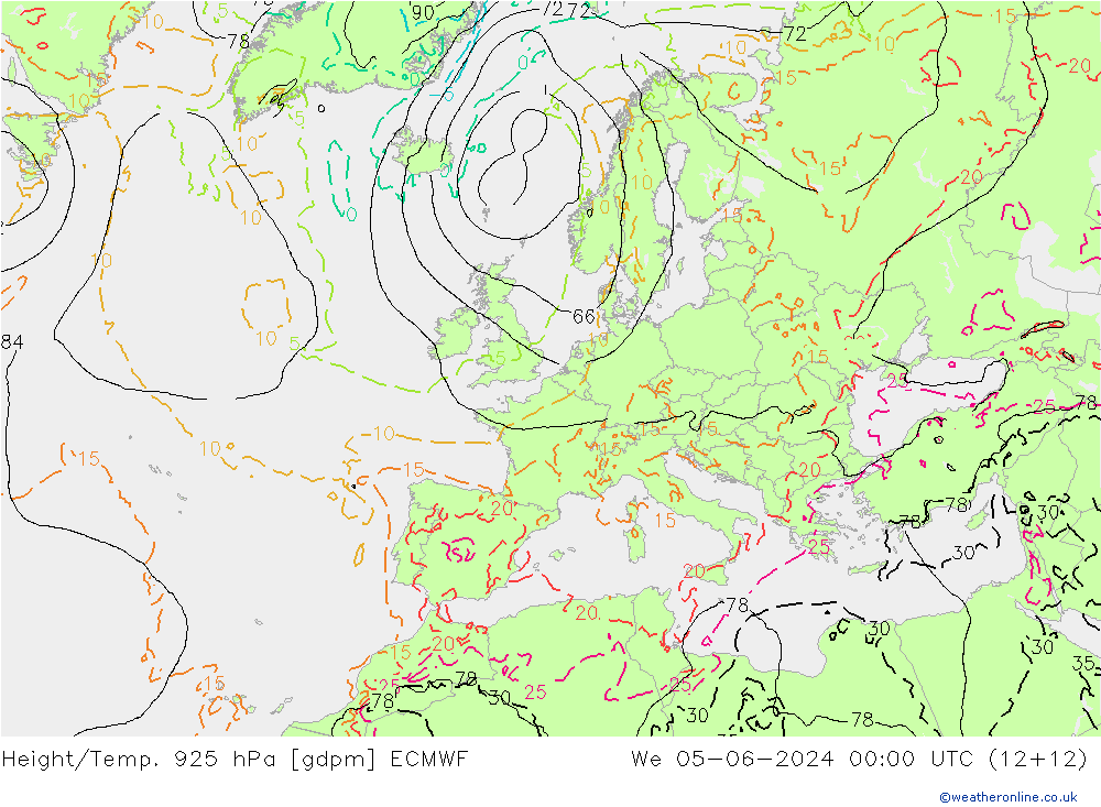 Height/Temp. 925 hPa ECMWF We 05.06.2024 00 UTC