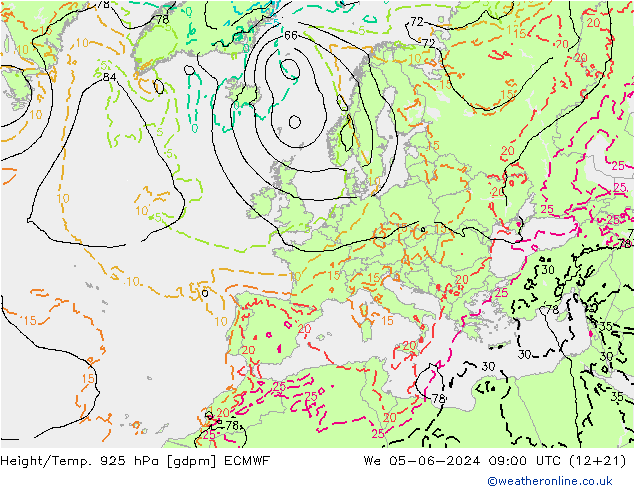 Yükseklik/Sıc. 925 hPa ECMWF Çar 05.06.2024 09 UTC