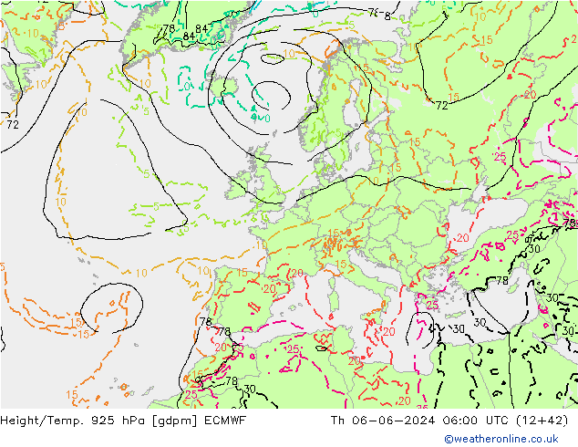 Height/Temp. 925 hPa ECMWF Do 06.06.2024 06 UTC