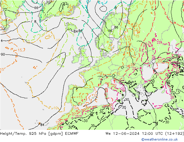 Géop./Temp. 925 hPa ECMWF mer 12.06.2024 12 UTC