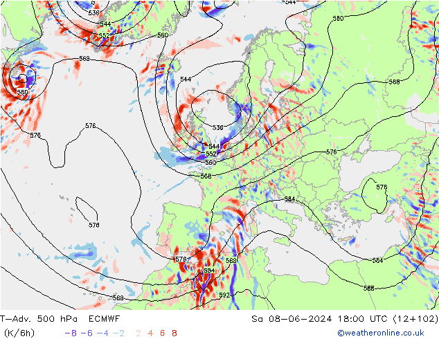 T-Adv. 500 hPa ECMWF Cts 08.06.2024 18 UTC