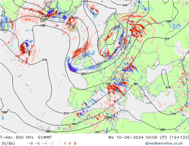 T-Adv. 500 hPa ECMWF Mo 10.06.2024 00 UTC