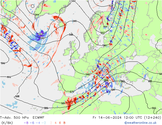 T-Adv. 500 hPa ECMWF 星期五 14.06.2024 12 UTC