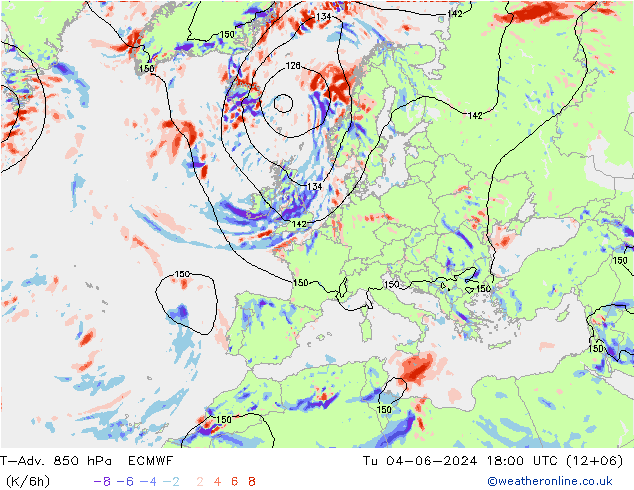 T-Adv. 850 hPa ECMWF Tu 04.06.2024 18 UTC