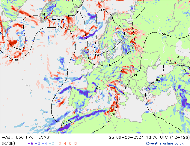 T-Adv. 850 hPa ECMWF Su 09.06.2024 18 UTC