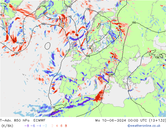 T-Adv. 850 hPa ECMWF ma 10.06.2024 00 UTC