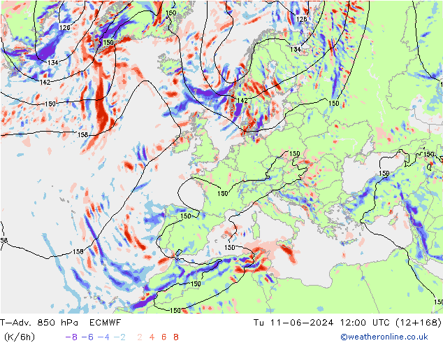 T-Adv. 850 hPa ECMWF mar 11.06.2024 12 UTC