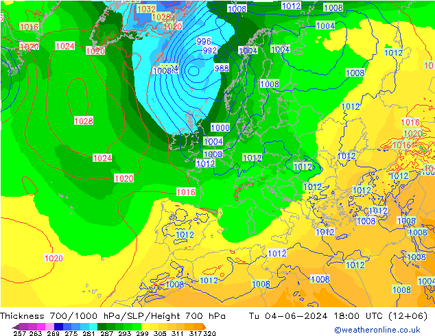 Schichtdicke 700-1000 hPa ECMWF Di 04.06.2024 18 UTC