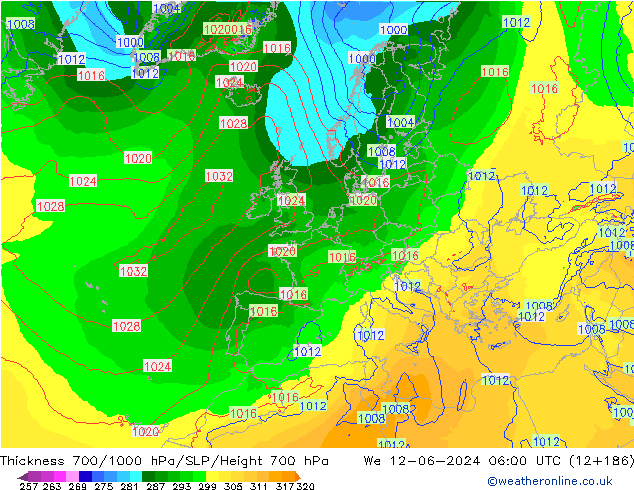 Thck 700-1000 hPa ECMWF mer 12.06.2024 06 UTC