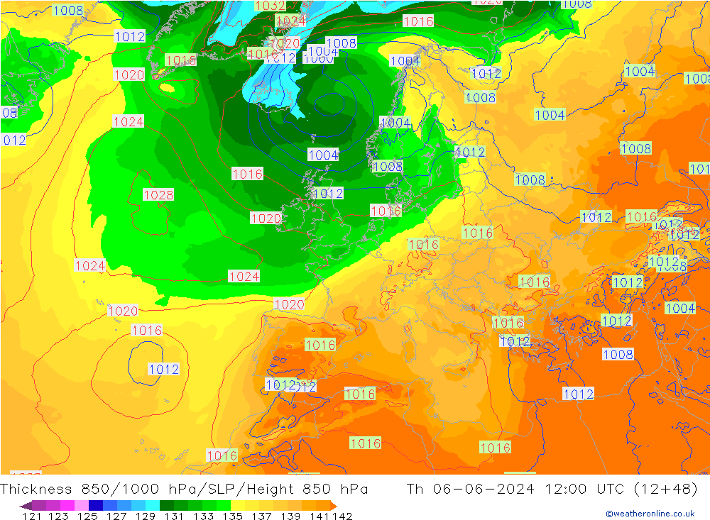 Thck 850-1000 hPa ECMWF Th 06.06.2024 12 UTC