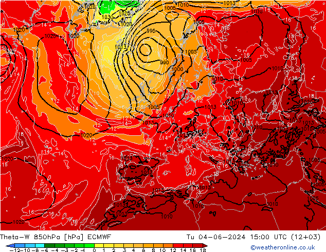 Theta-W 850hPa ECMWF Di 04.06.2024 15 UTC