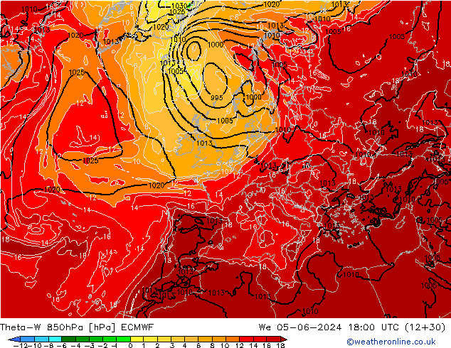 Theta-W 850hPa ECMWF mié 05.06.2024 18 UTC