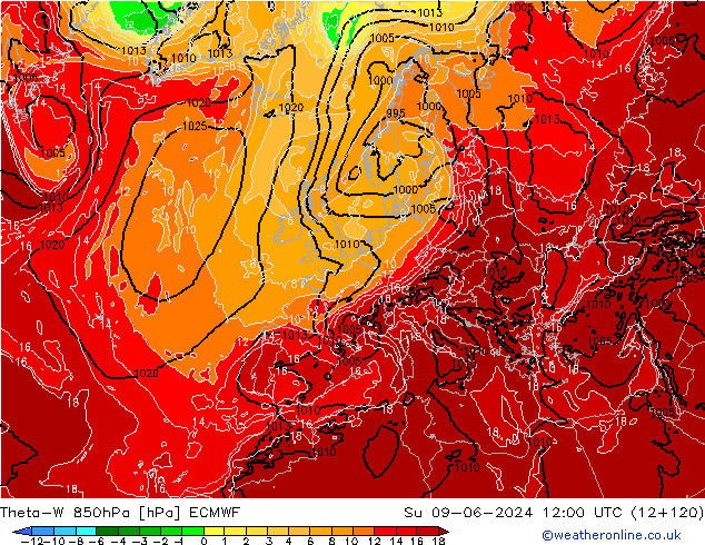 Theta-W 850hPa ECMWF zo 09.06.2024 12 UTC