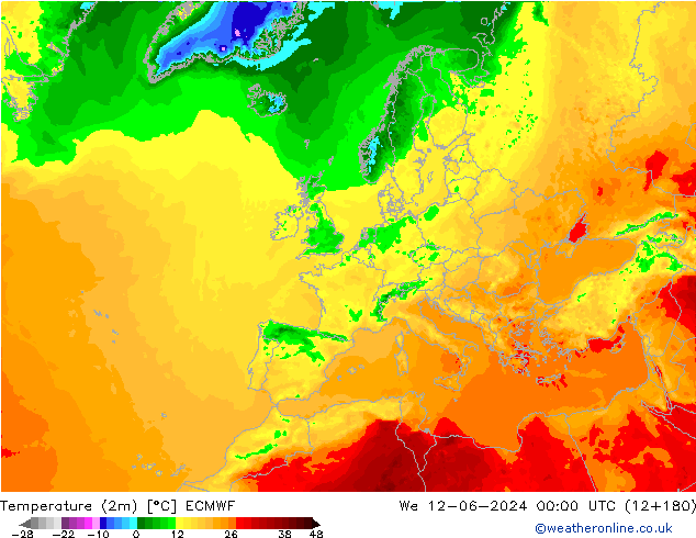 Temperature (2m) ECMWF We 12.06.2024 00 UTC