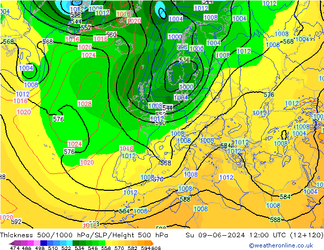 Thck 500-1000hPa ECMWF Su 09.06.2024 12 UTC