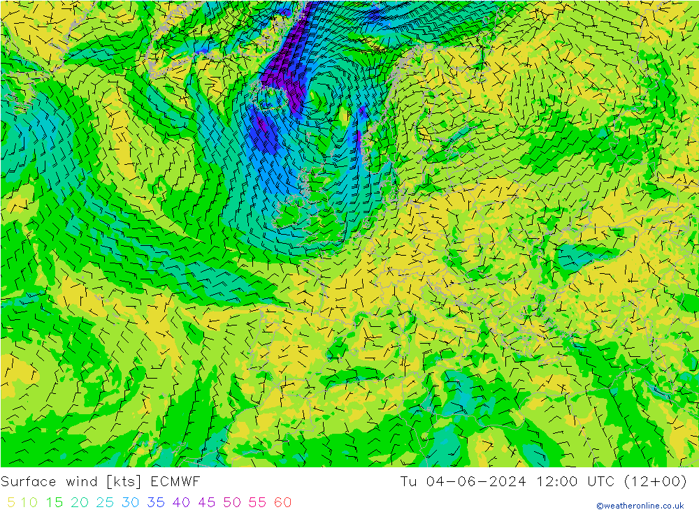 风 10 米 ECMWF 星期二 04.06.2024 12 UTC