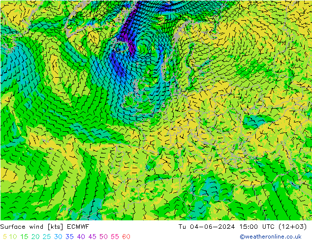风 10 米 ECMWF 星期二 04.06.2024 15 UTC