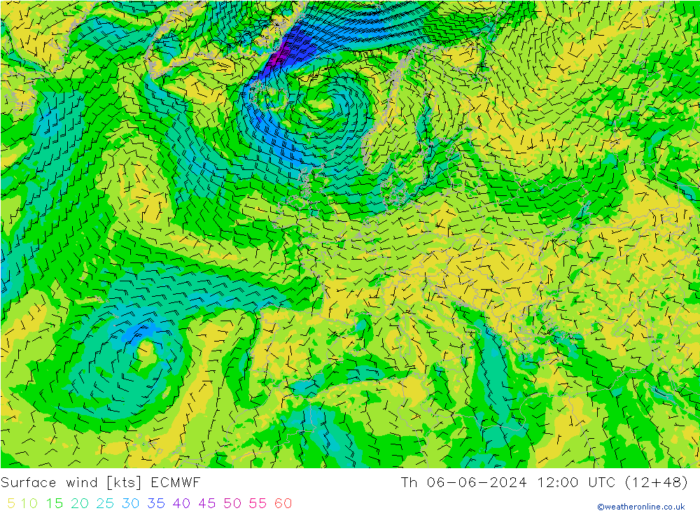 Surface wind ECMWF Th 06.06.2024 12 UTC