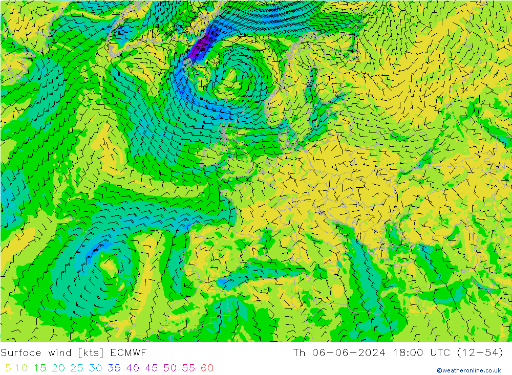 Bodenwind ECMWF Do 06.06.2024 18 UTC